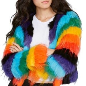 Alice + Olivia FAWN Rainbow Fur Jacket Pride - Size Small